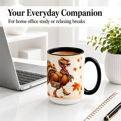 #pl[15oz|Black] Fashion Turkey Accent Mug, Ceramic Mug with Leopard Print Artwork