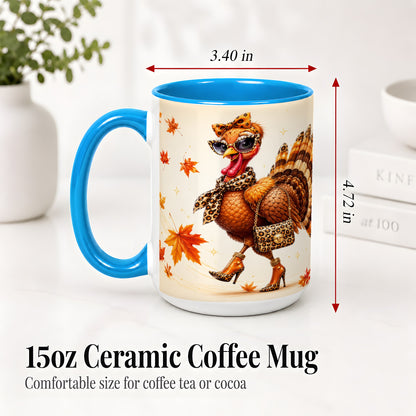 #pl[15oz|Blue] Fashion Turkey Accent Mug, Ceramic Mug with Leopard Print Artwork