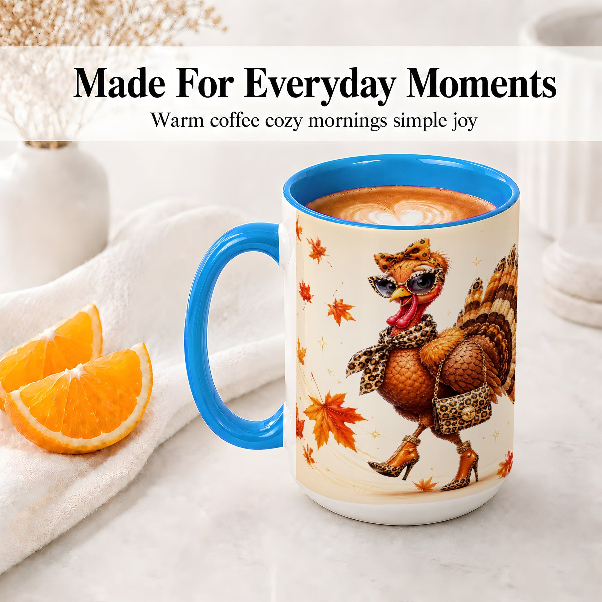 #pl[15oz|Blue] Fashion Turkey Accent Mug, Ceramic Mug with Leopard Print Artwork