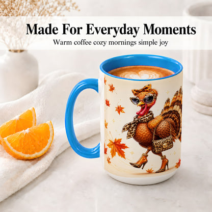 #pl[15oz|Blue] Fashion Turkey Accent Mug, Ceramic Mug with Leopard Print Artwork