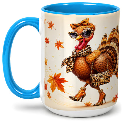 #pl[15oz|Blue] Fashion Turkey Accent Mug, Ceramic Mug with Leopard Print Artwork