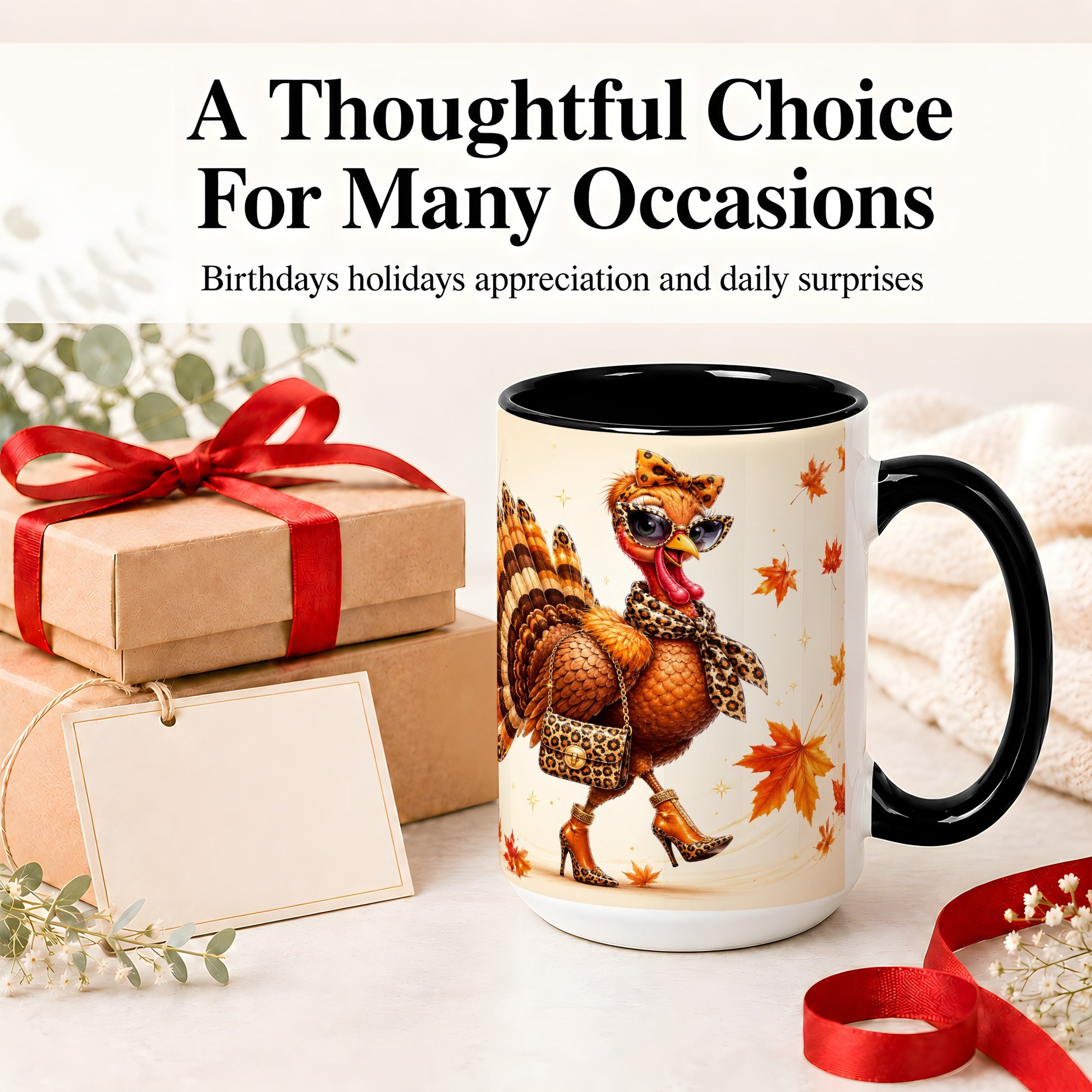 #pl[15oz|Black] Fashion Turkey Accent Mug, Ceramic Mug with Leopard Print Artwork