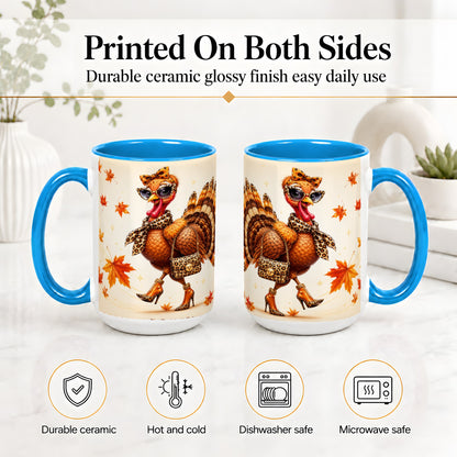 #pl[15oz|Blue] Fashion Turkey Accent Mug, Ceramic Mug with Leopard Print Artwork