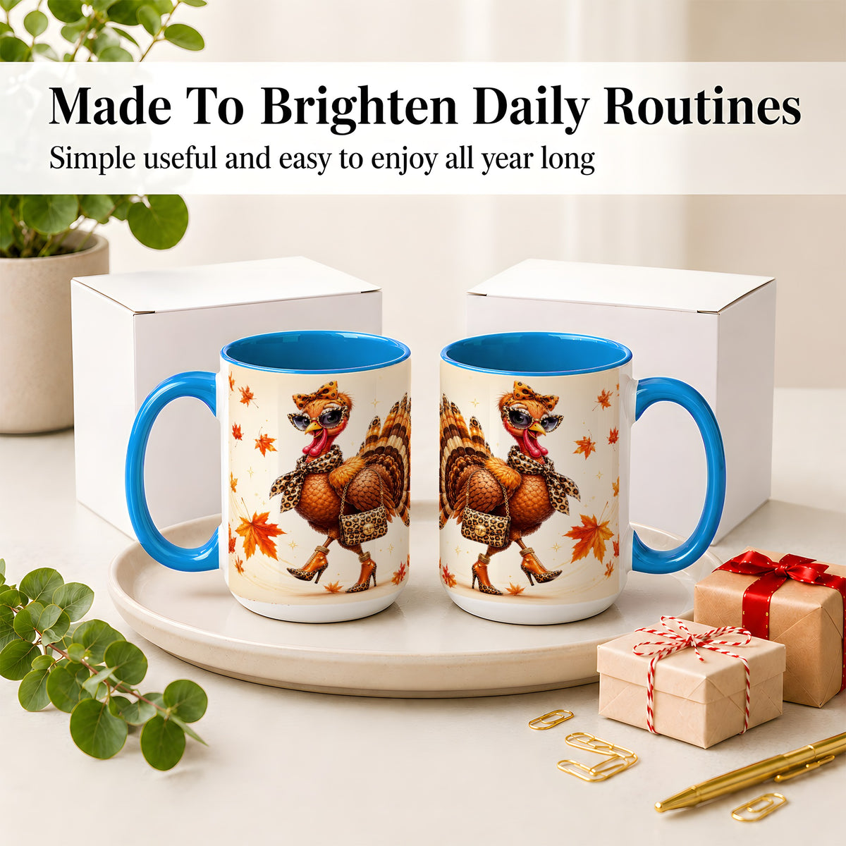 #pl[15oz|Blue] Fashion Turkey Accent Mug, Ceramic Mug with Leopard Print Artwork