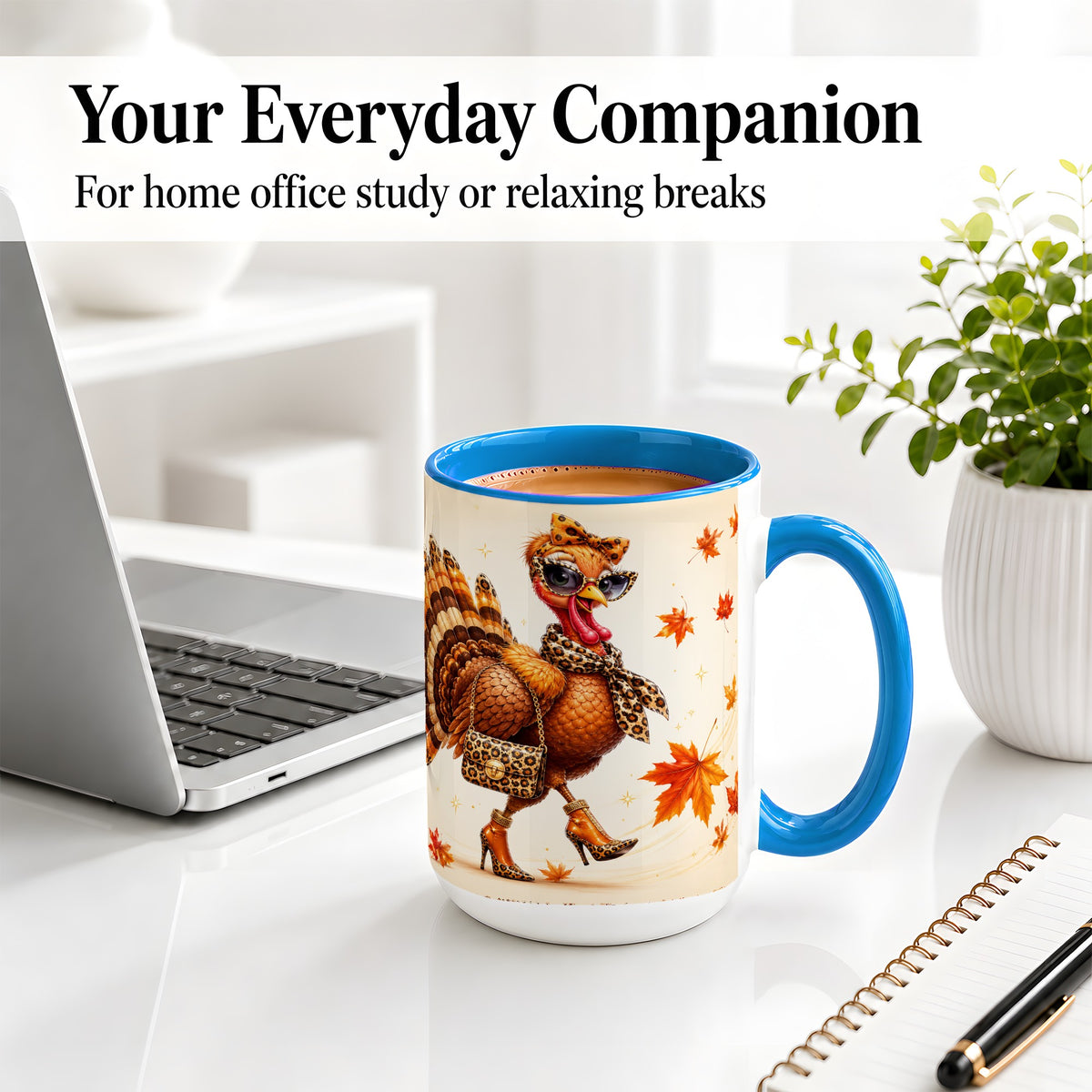 #pl[15oz|Blue] Fashion Turkey Accent Mug, Ceramic Mug with Leopard Print Artwork