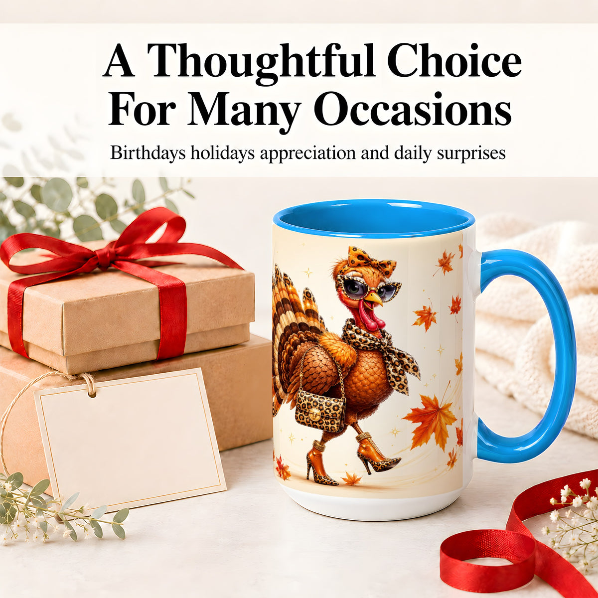 #pl[15oz|Blue] Fashion Turkey Accent Mug, Ceramic Mug with Leopard Print Artwork