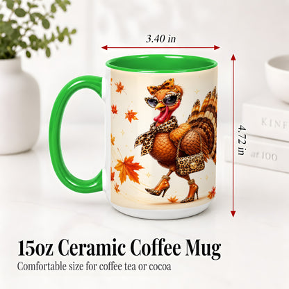 #pl[15oz|Green] Fashion Turkey Accent Mug, Ceramic Mug with Leopard Print Artwork