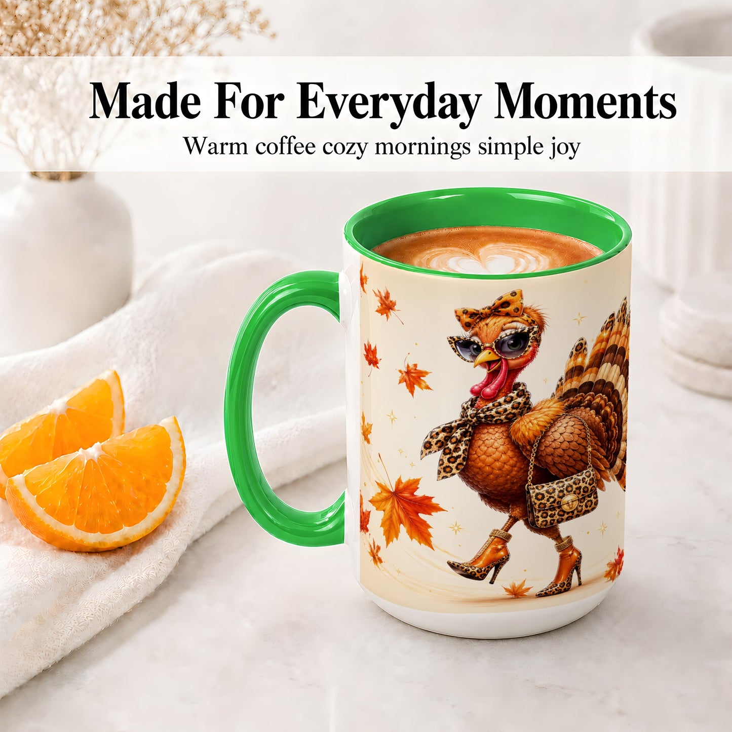 #pl[15oz|Green] Fashion Turkey Accent Mug, Ceramic Mug with Leopard Print Artwork