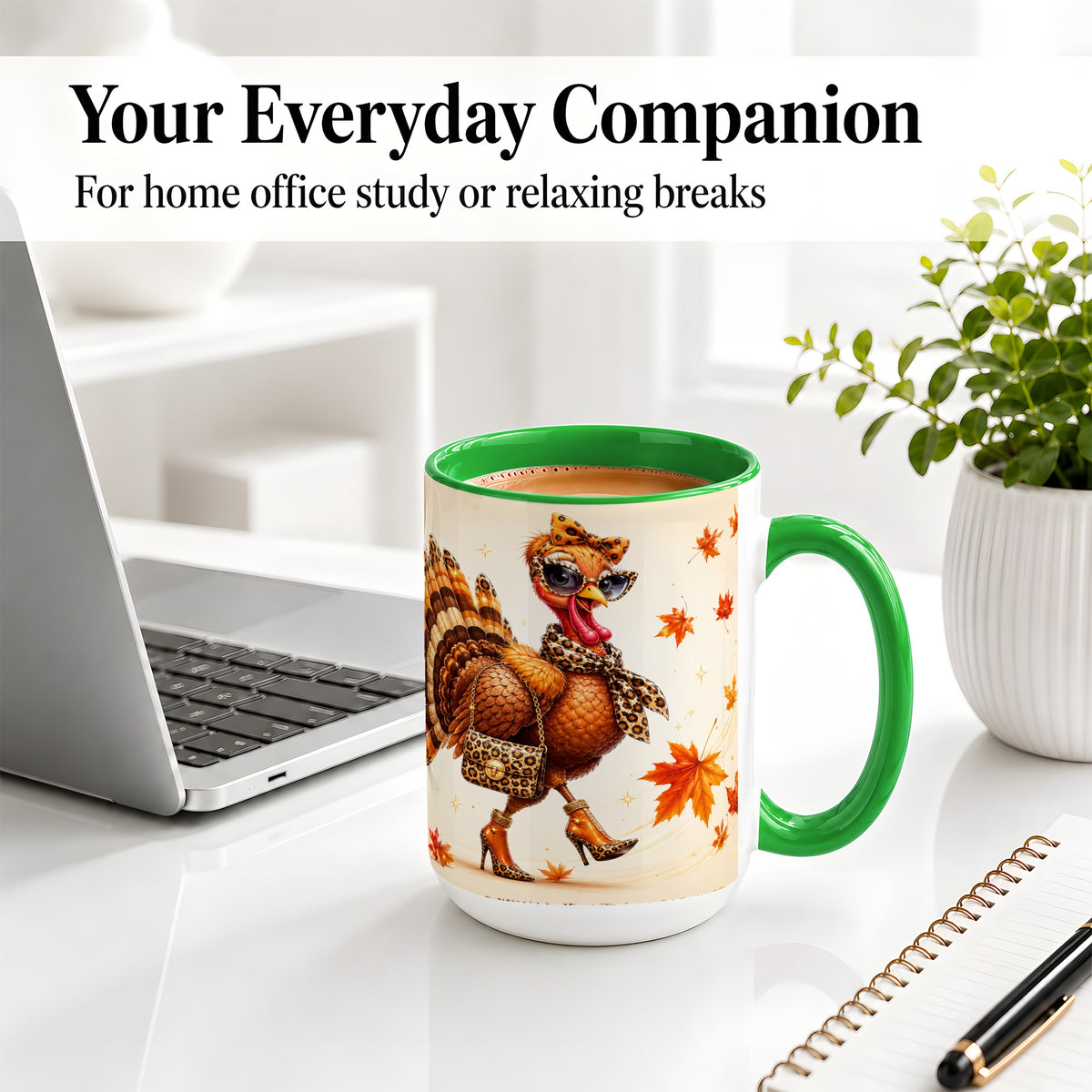 #pl[15oz|Green] Fashion Turkey Accent Mug, Ceramic Mug with Leopard Print Artwork