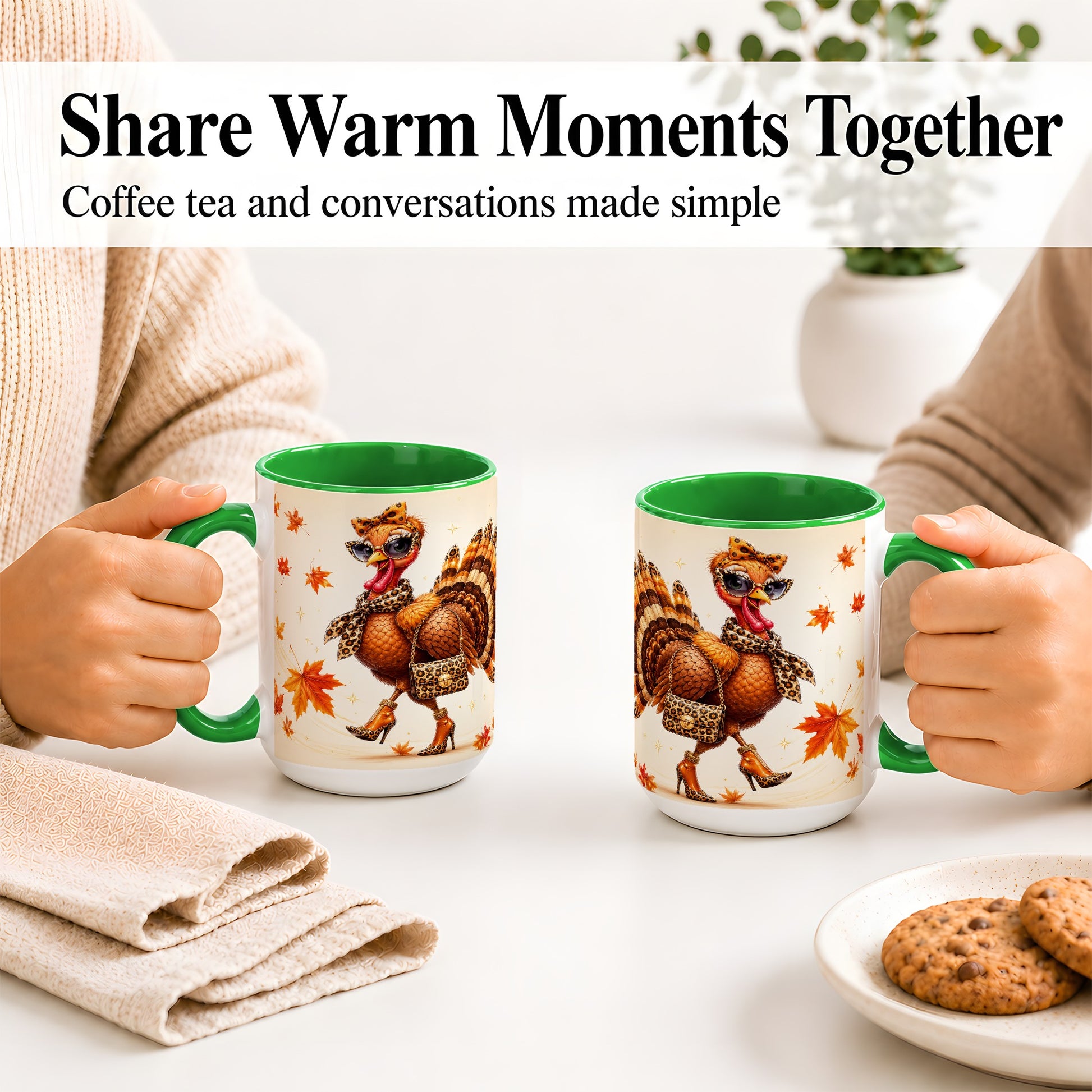 #pl[15oz|Green] Fashion Turkey Accent Mug, Ceramic Mug with Leopard Print Artwork