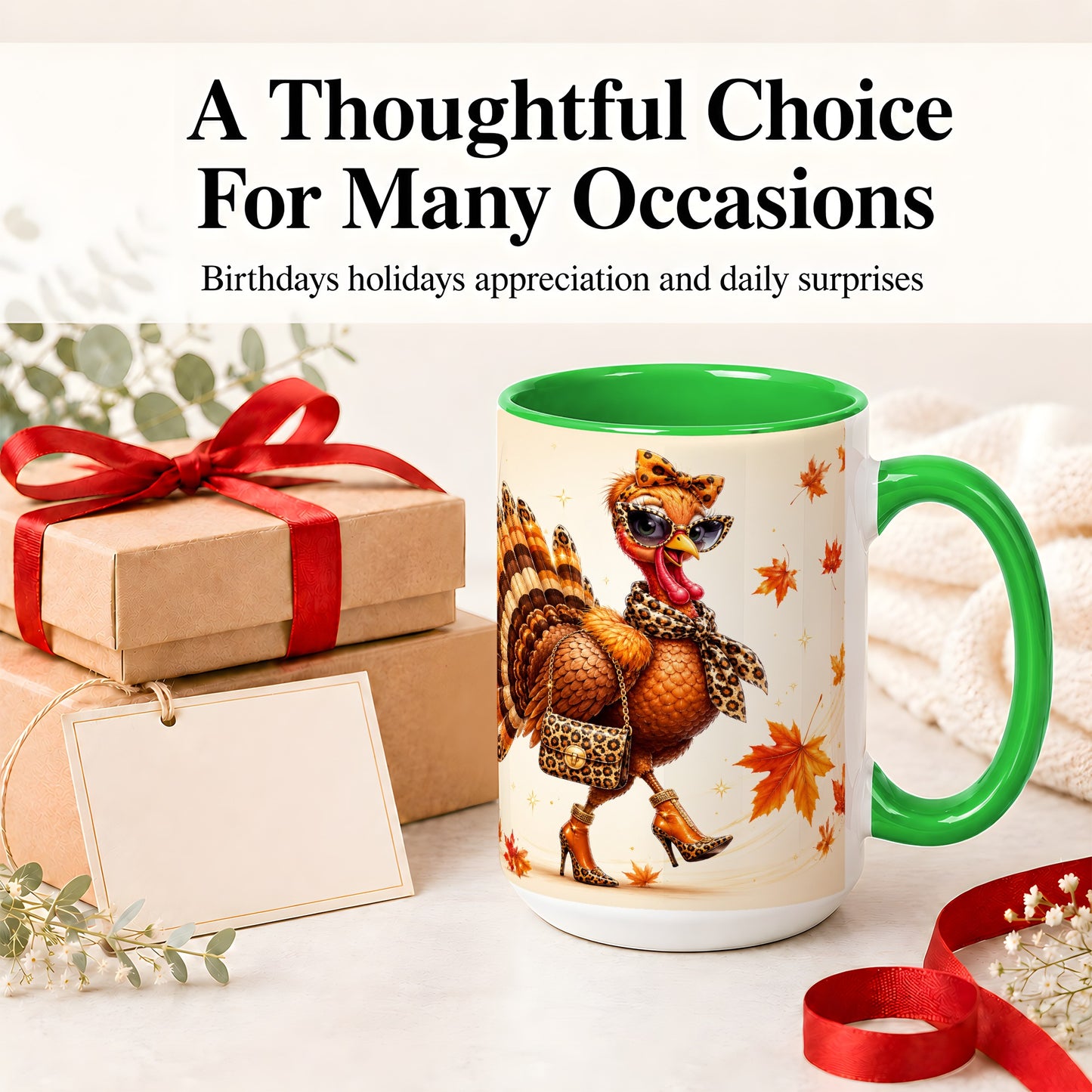 #pl[15oz|Green] Fashion Turkey Accent Mug, Ceramic Mug with Leopard Print Artwork