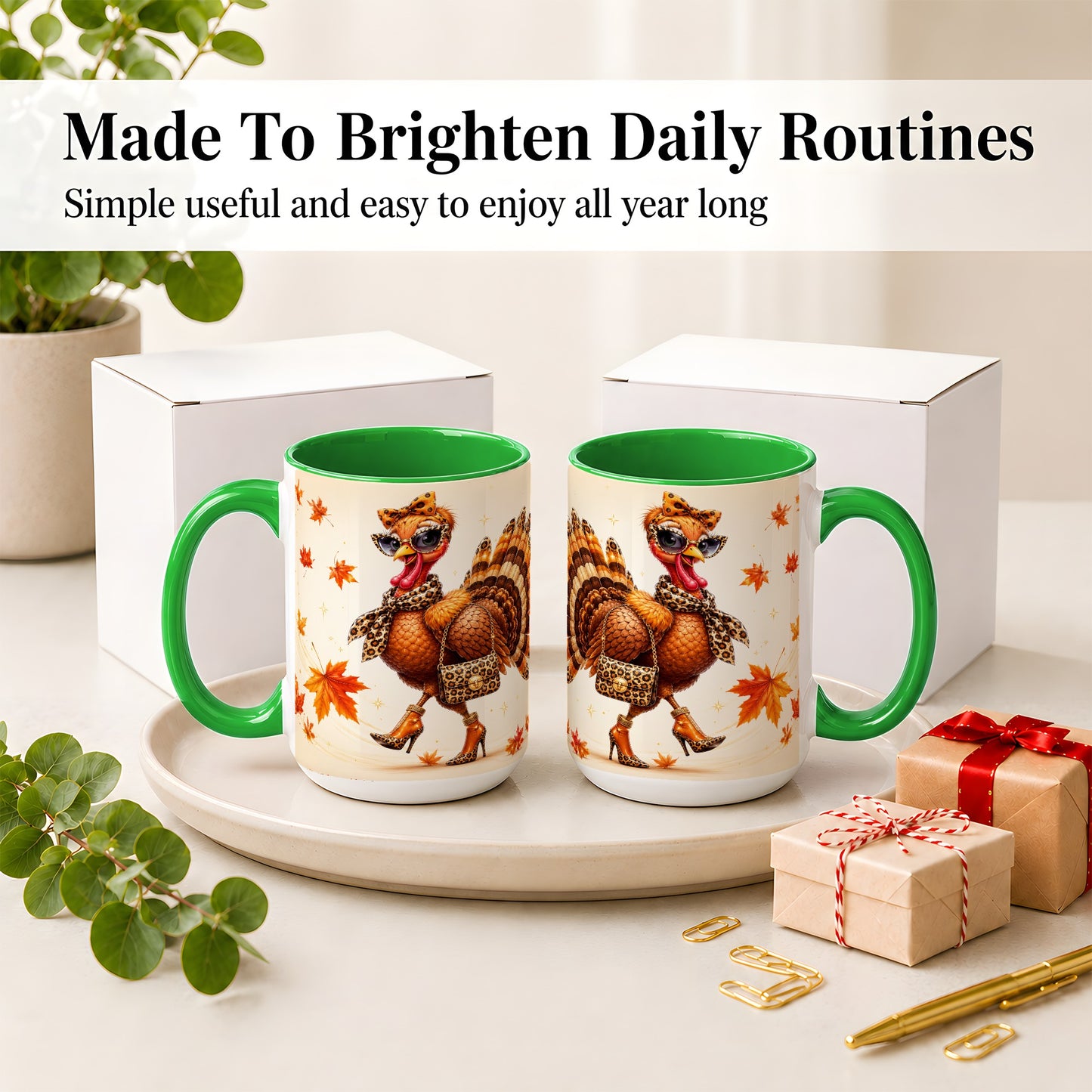 #pl[15oz|Green] Fashion Turkey Accent Mug, Ceramic Mug with Leopard Print Artwork