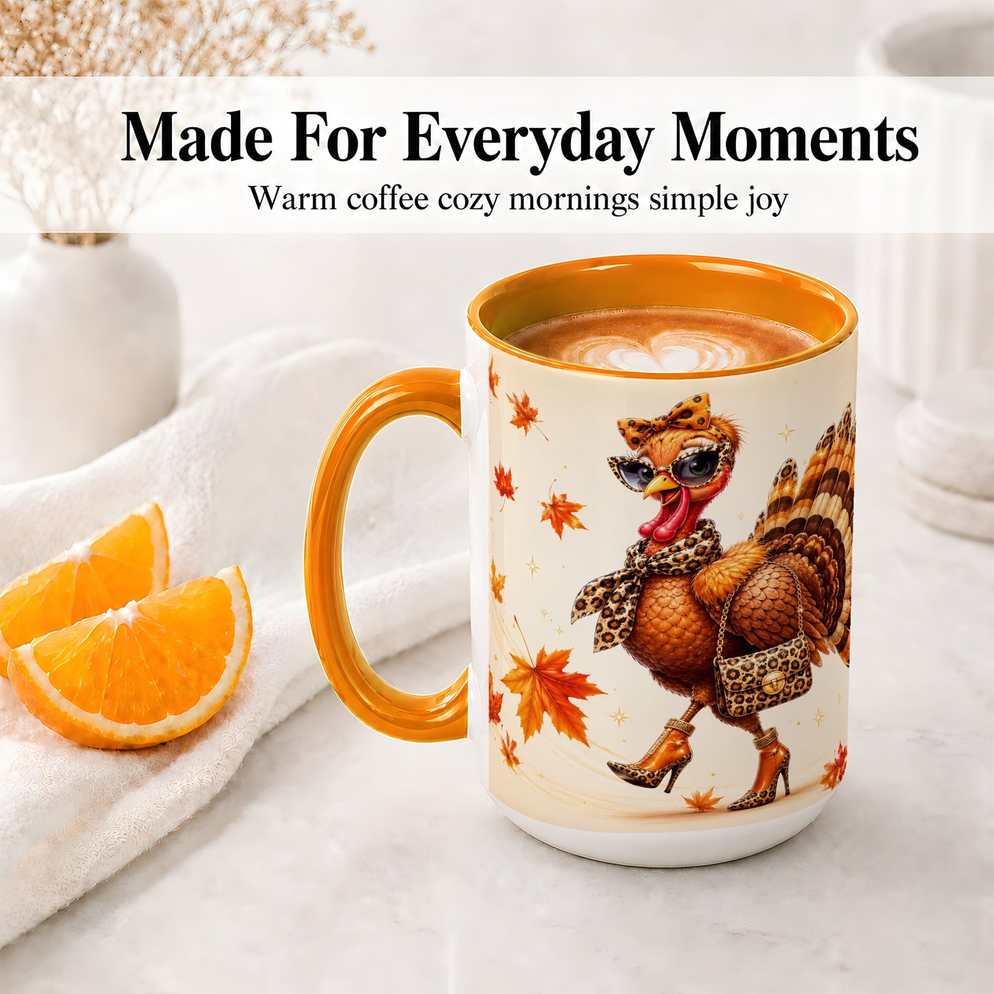#pl[15oz|Orange] Fashion Turkey Accent Mug, Ceramic Mug with Leopard Print Artwork