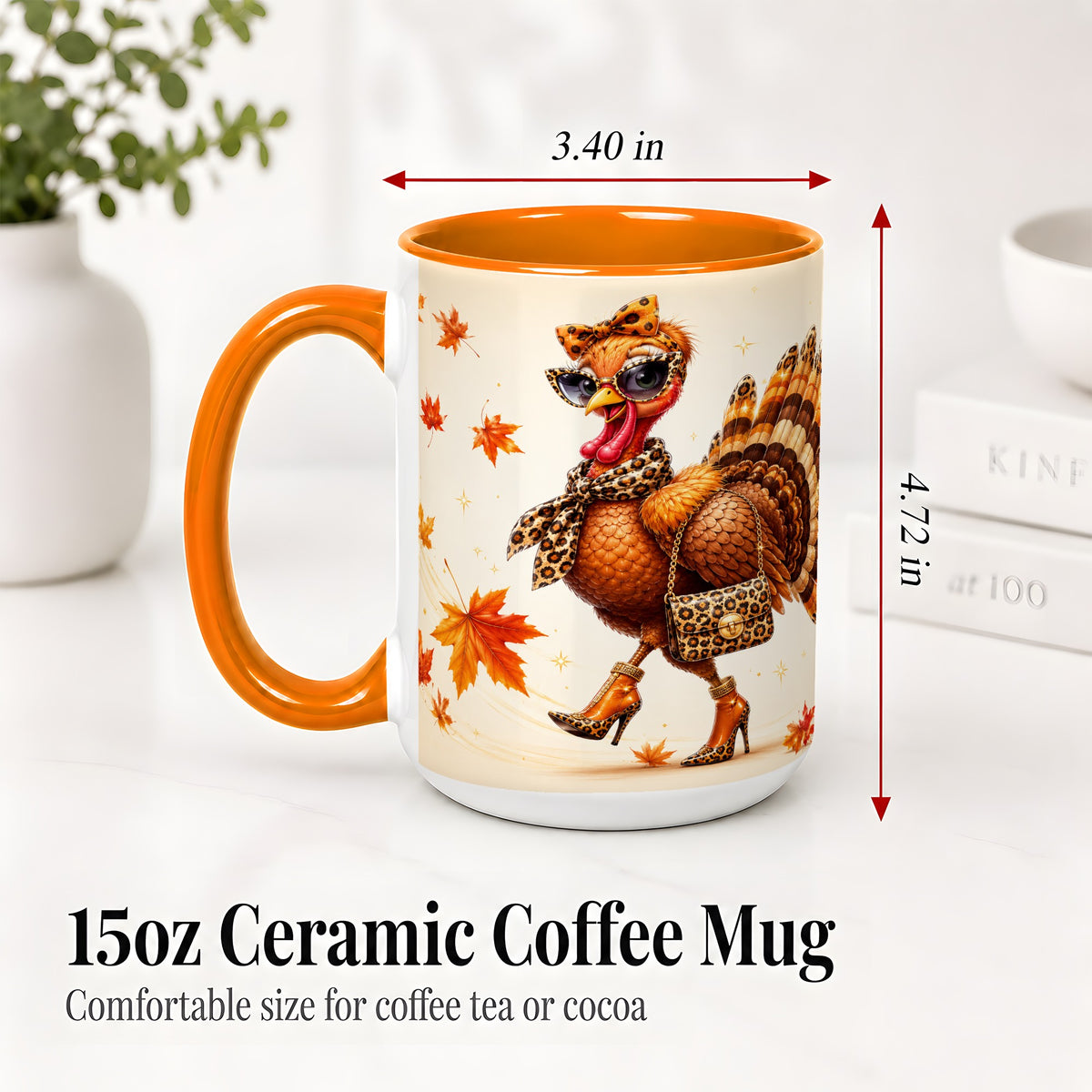 #pl[15oz|Orange] Fashion Turkey Accent Mug, Ceramic Mug with Leopard Print Artwork