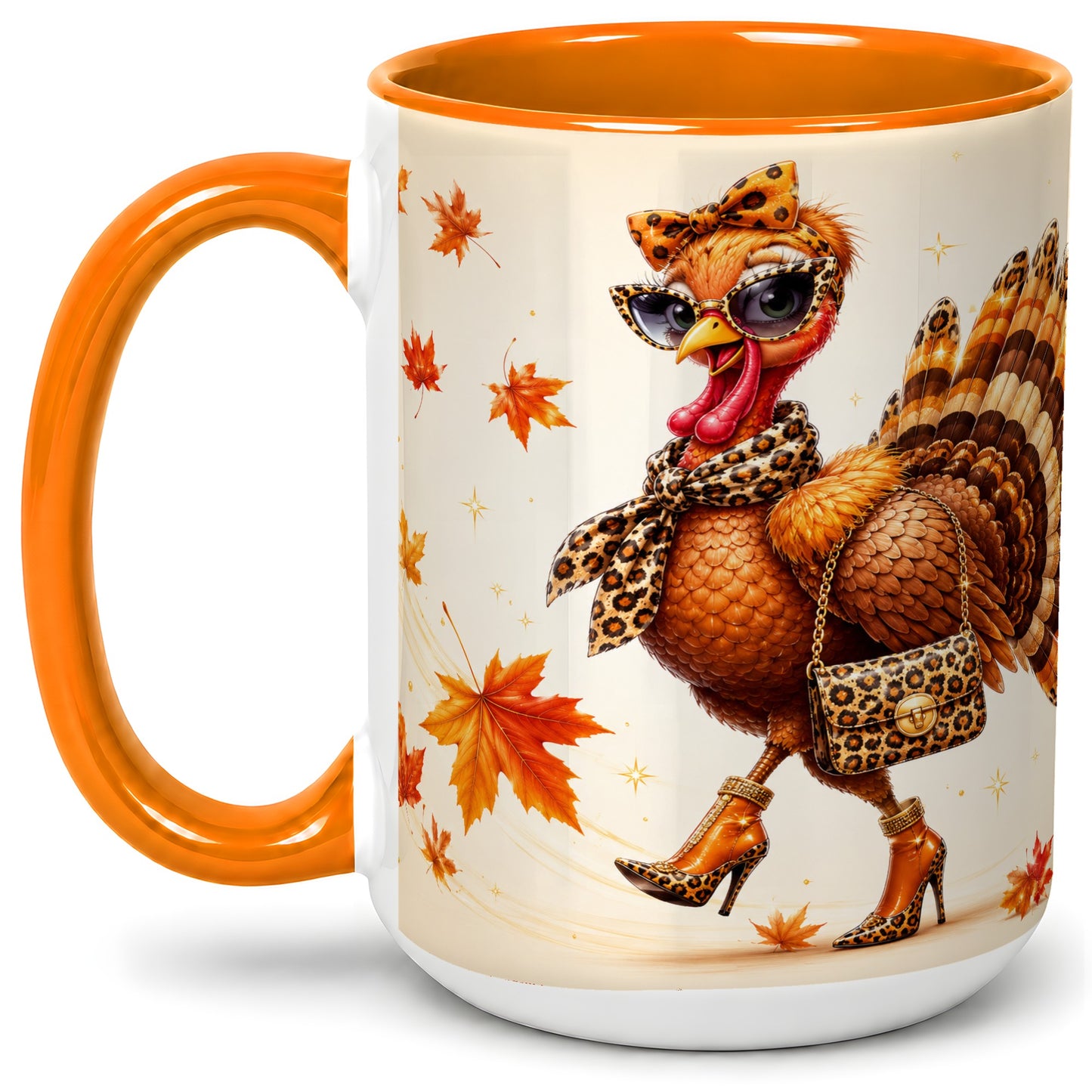 #pl[15oz|Orange] Fashion Turkey Accent Mug, Ceramic Mug with Leopard Print Artwork