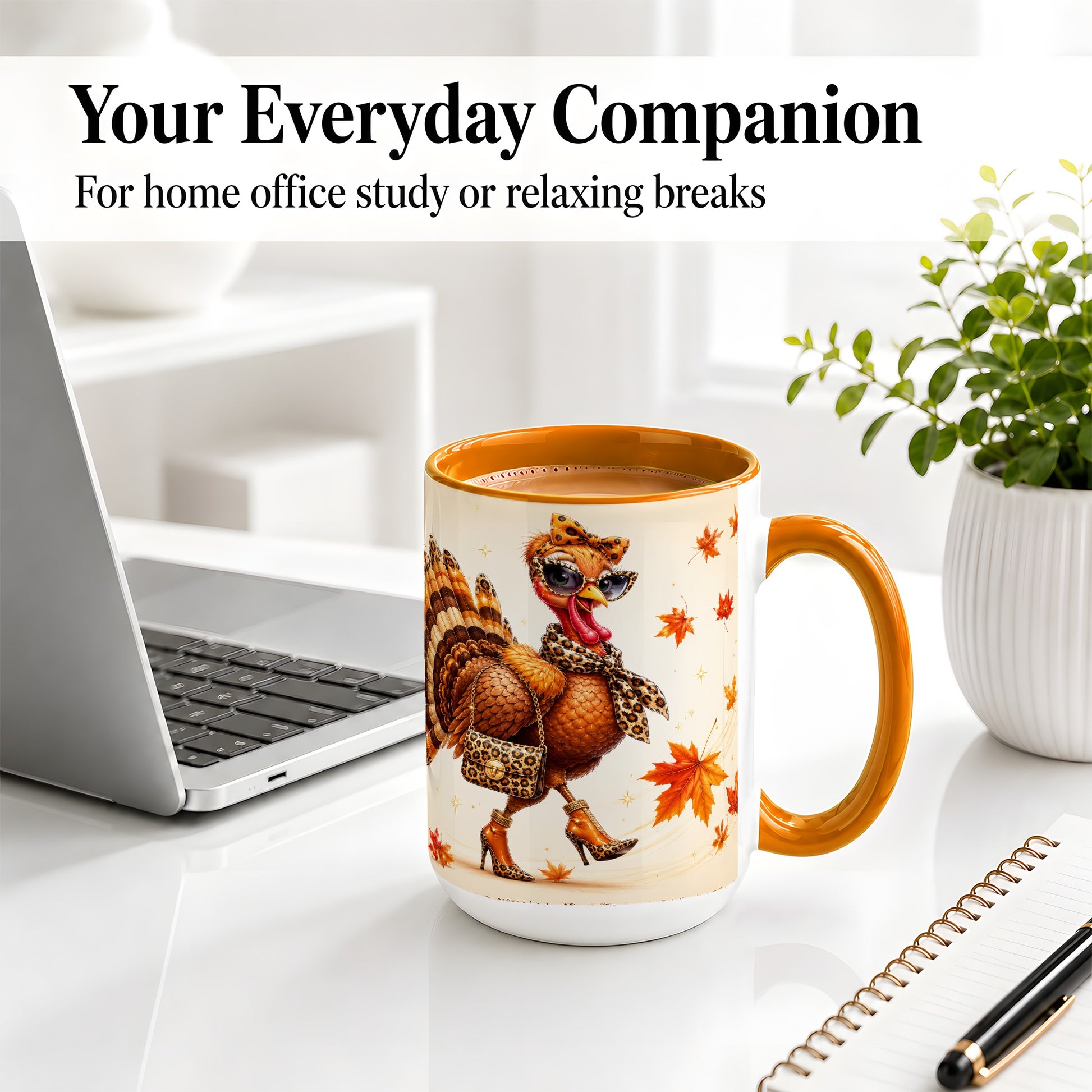 #pl[15oz|Orange] Fashion Turkey Accent Mug, Ceramic Mug with Leopard Print Artwork