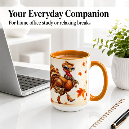 #pl[15oz|Orange] Fashion Turkey Accent Mug, Ceramic Mug with Leopard Print Artwork