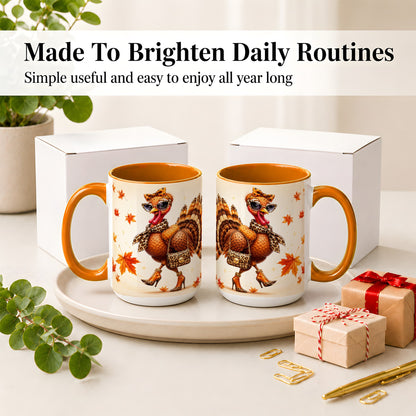 #pl[15oz|Orange] Fashion Turkey Accent Mug, Ceramic Mug with Leopard Print Artwork