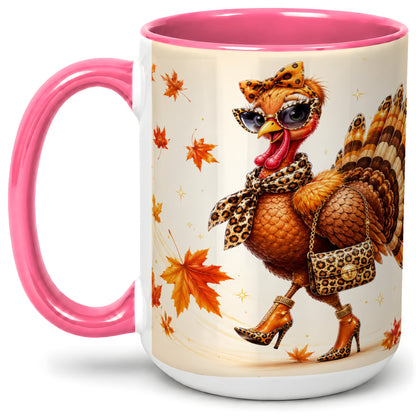 #pl[15oz|Pink] Fashion Turkey Accent Mug, Ceramic Mug with Leopard Print Artwork