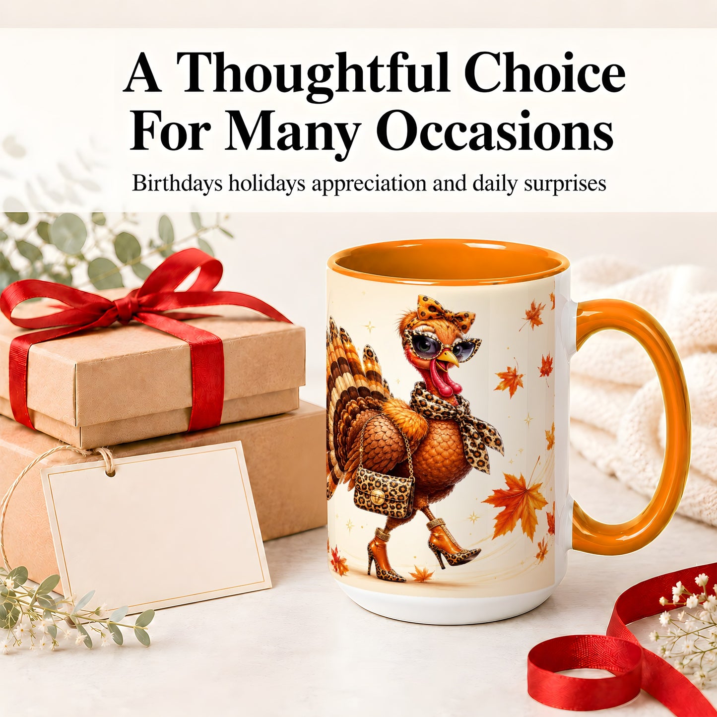 #pl[15oz|Orange] Fashion Turkey Accent Mug, Ceramic Mug with Leopard Print Artwork