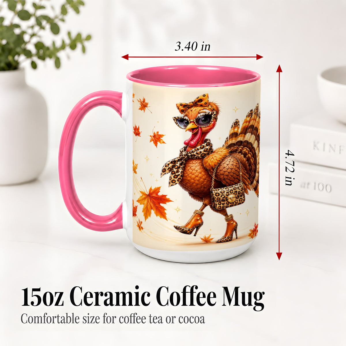 #pl[15oz|Pink] Fashion Turkey Accent Mug, Ceramic Mug with Leopard Print Artwork