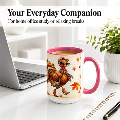 #pl[15oz|Pink] Fashion Turkey Accent Mug, Ceramic Mug with Leopard Print Artwork