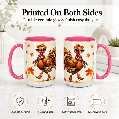 #pl[15oz|Pink] Fashion Turkey Accent Mug, Ceramic Mug with Leopard Print Artwork