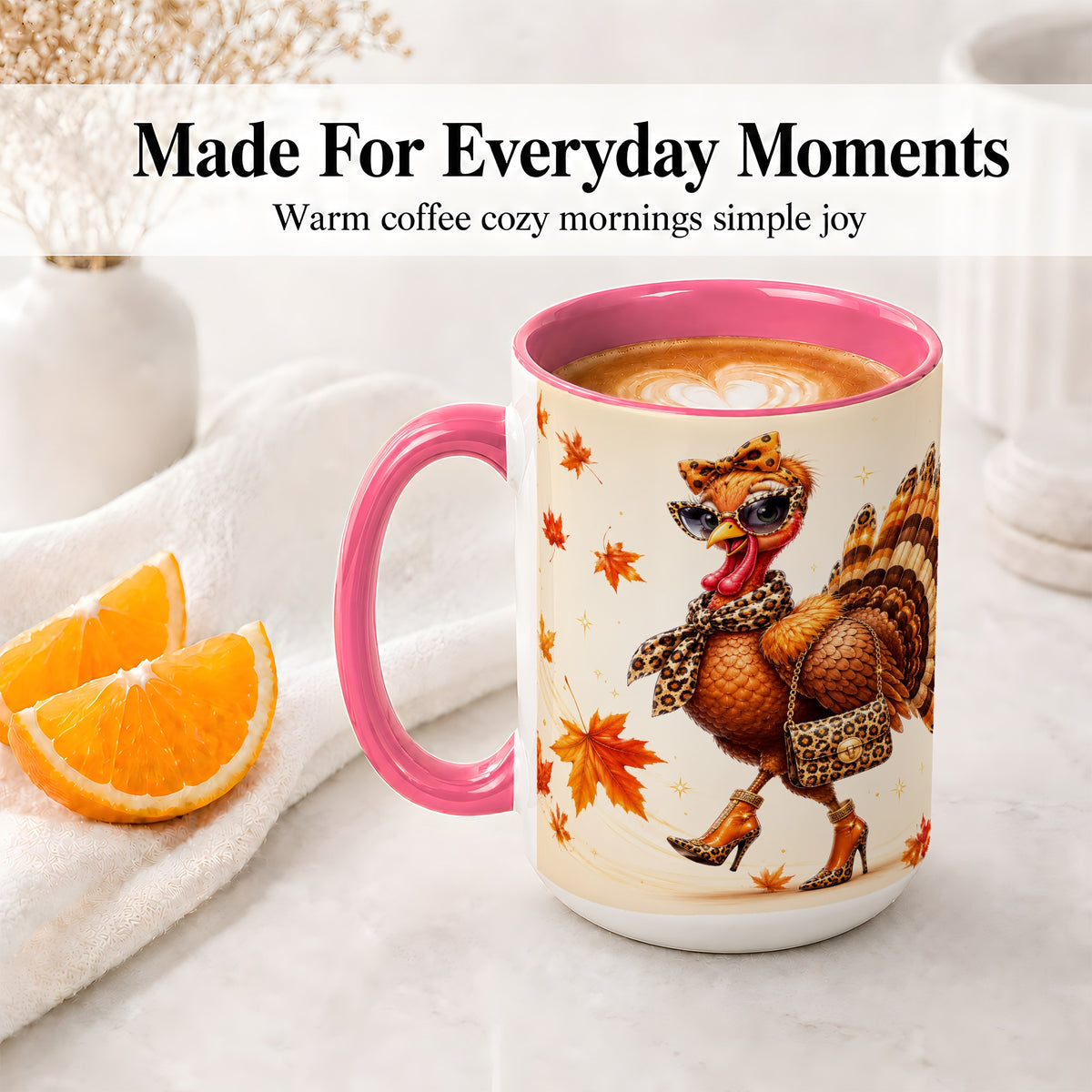 #pl[15oz|Pink] Fashion Turkey Accent Mug, Ceramic Mug with Leopard Print Artwork
