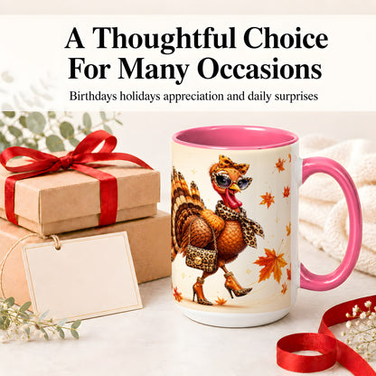 #pl[15oz|Pink] Fashion Turkey Accent Mug, Ceramic Mug with Leopard Print Artwork
