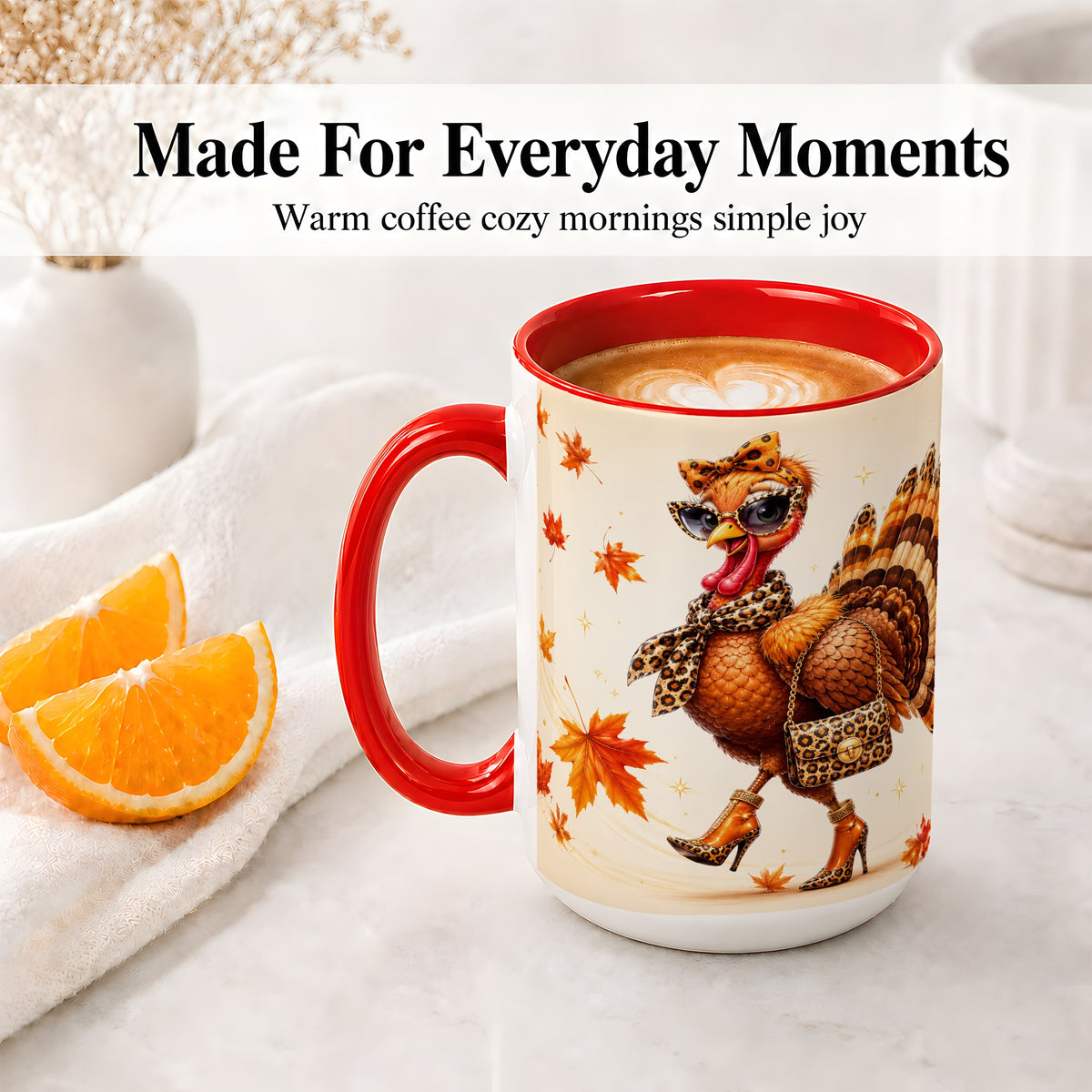 #pl[15oz|Red] Fashion Turkey Accent Mug, Ceramic Mug with Leopard Print Artwork
