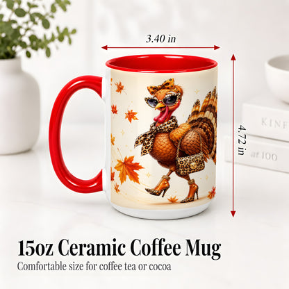 #pl[15oz|Red] Fashion Turkey Accent Mug, Ceramic Mug with Leopard Print Artwork