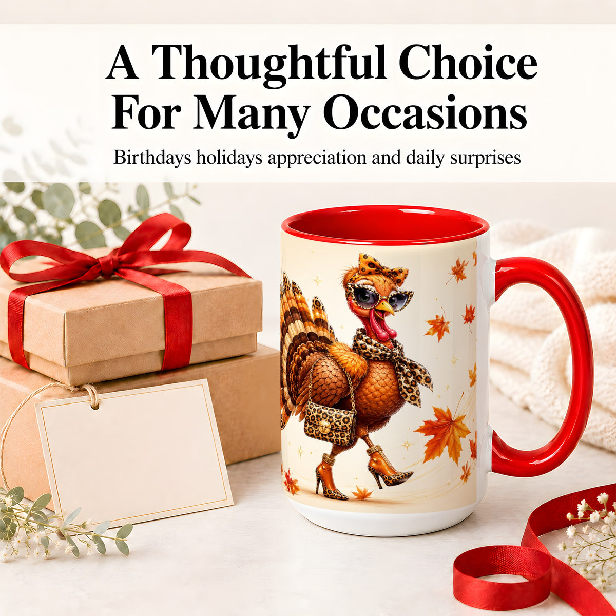 #pl[15oz|Red] Fashion Turkey Accent Mug, Ceramic Mug with Leopard Print Artwork