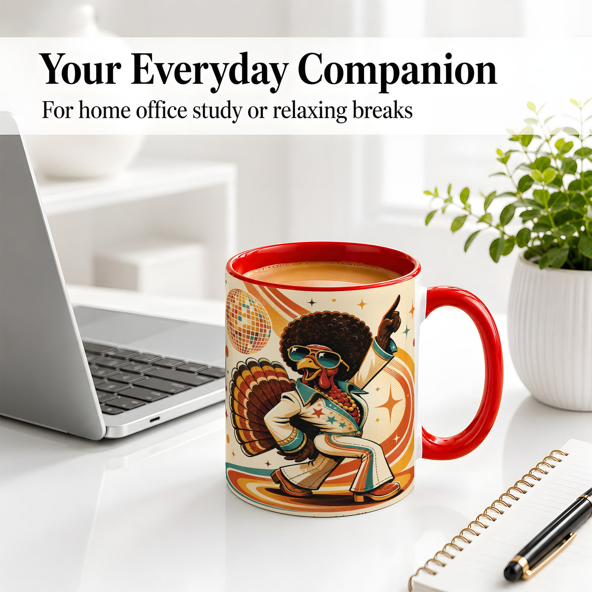 #pl[11oz|Red] Retro Disco Turkey Accent Mug, Ceramic Mug with 70s Dance Artwork
