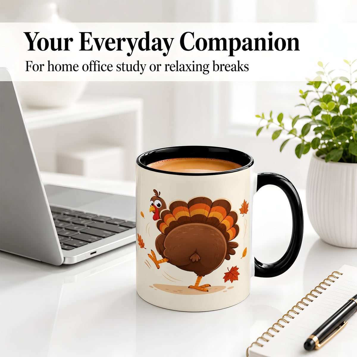 #pl[11oz|Black] Funny Turkey Accent Mug, Ceramic Mug with Dancing Back View Artwork