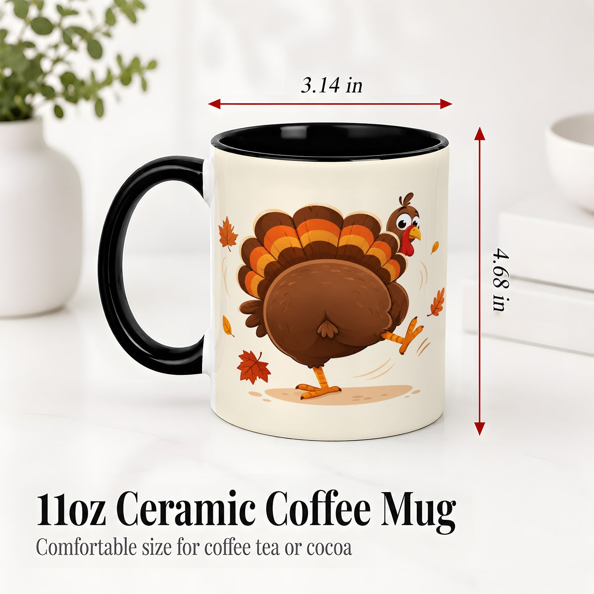 #pl[11oz|Black] Funny Turkey Accent Mug, Ceramic Mug with Dancing Back View Artwork