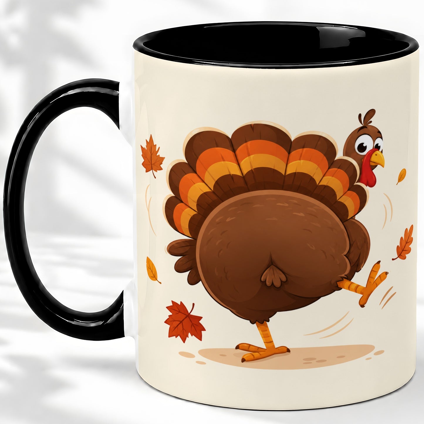 #pl[11oz|Black] Funny Turkey Accent Mug, Ceramic Mug with Dancing Back View Artwork