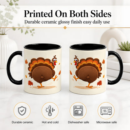 #pl[11oz|Black] Funny Turkey Accent Mug, Ceramic Mug with Dancing Back View Artwork