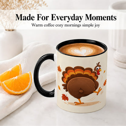 #pl[11oz|Black] Funny Turkey Accent Mug, Ceramic Mug with Dancing Back View Artwork