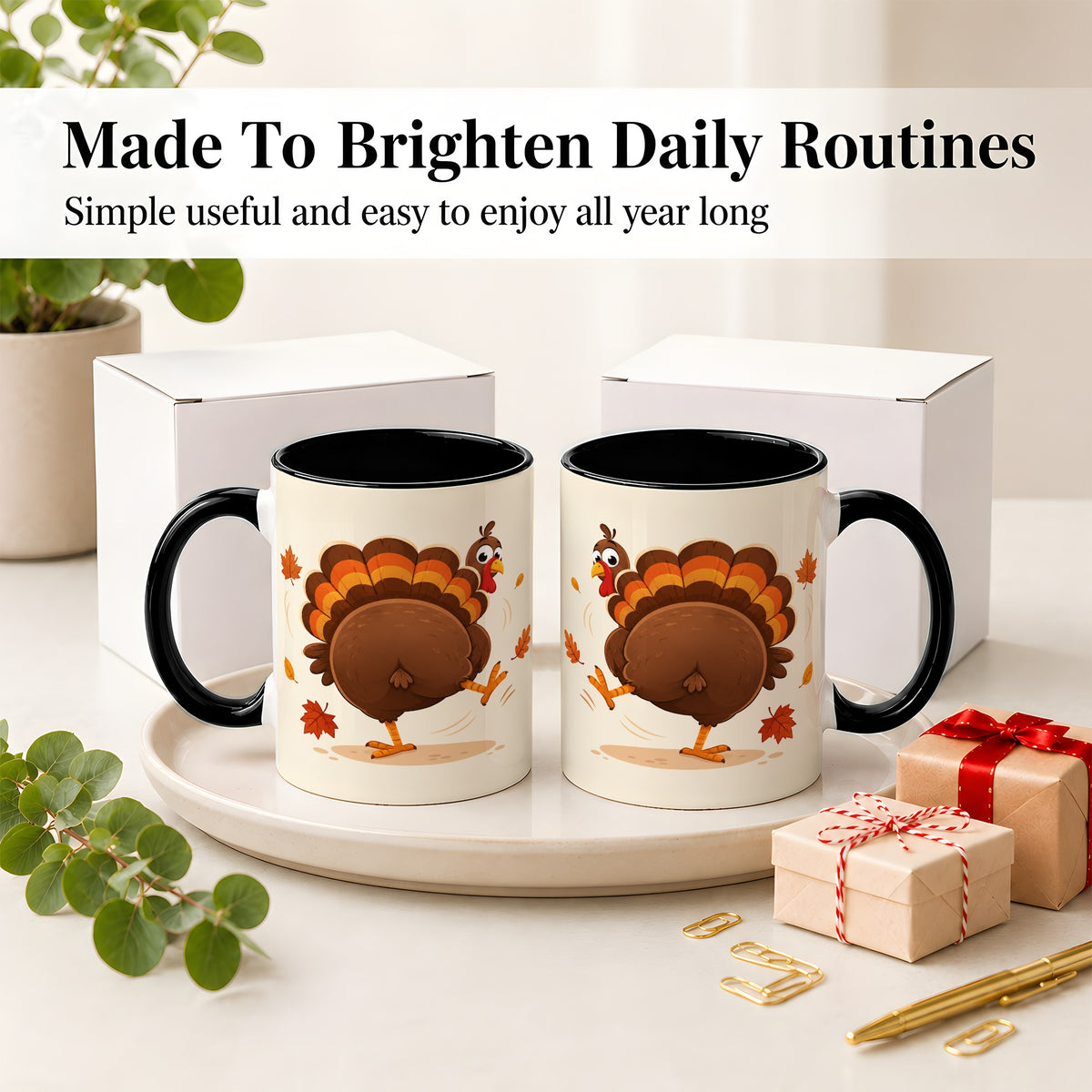 #pl[11oz|Black] Funny Turkey Accent Mug, Ceramic Mug with Dancing Back View Artwork