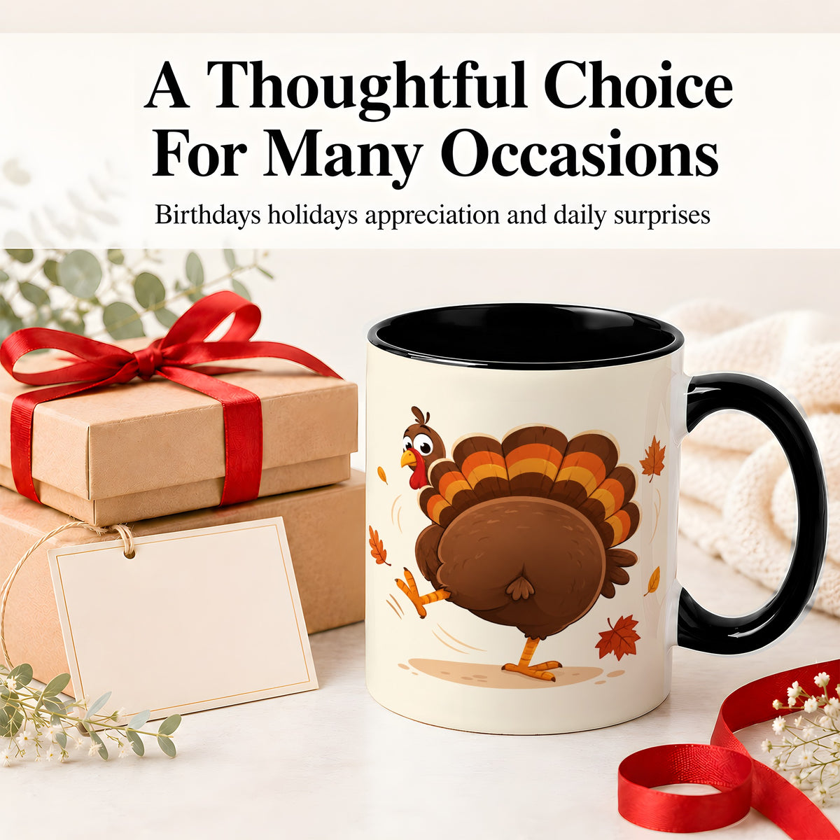 #pl[11oz|Black] Funny Turkey Accent Mug, Ceramic Mug with Dancing Back View Artwork