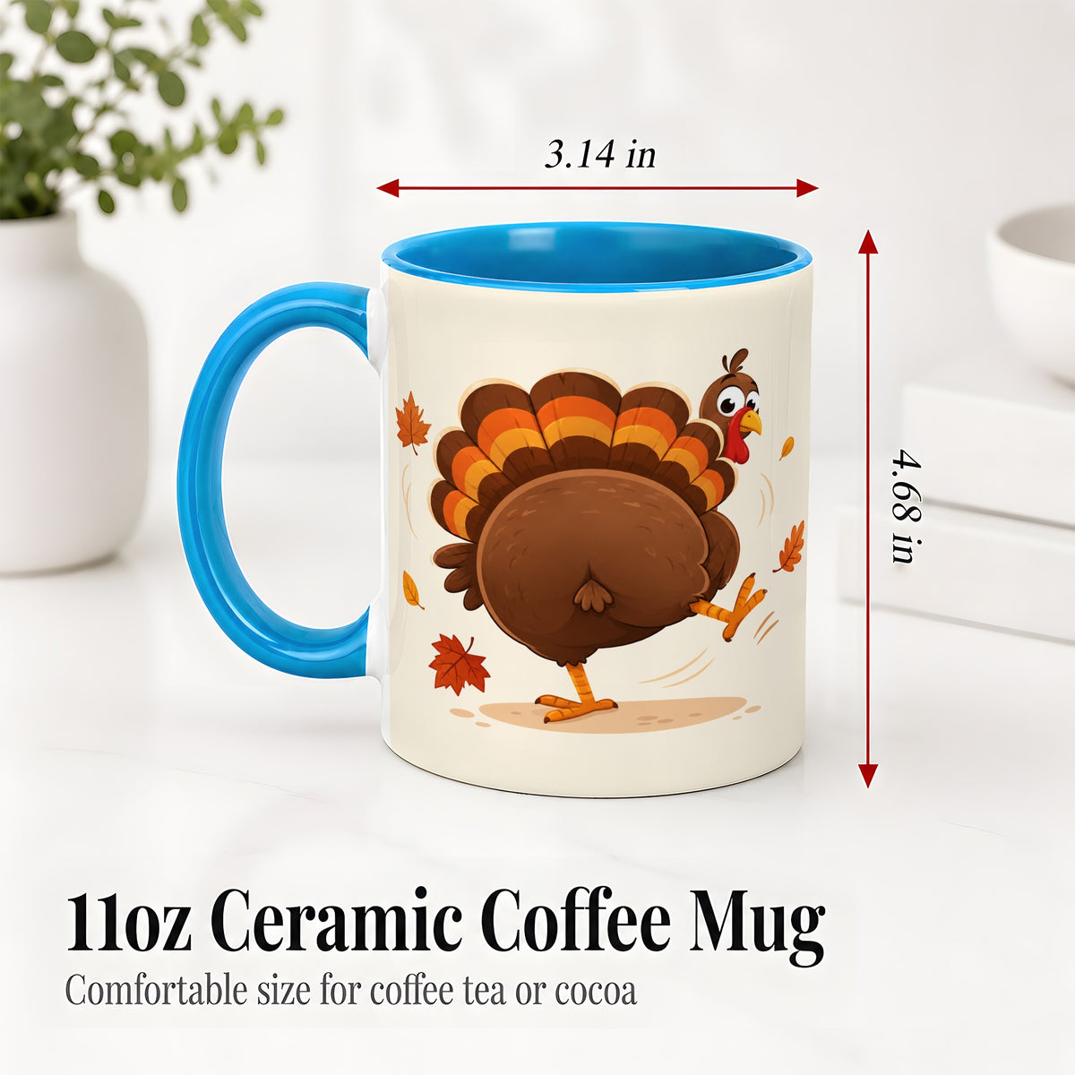 #pl[11oz|Blue] Funny Turkey Accent Mug, Ceramic Mug with Dancing Back View Artwork