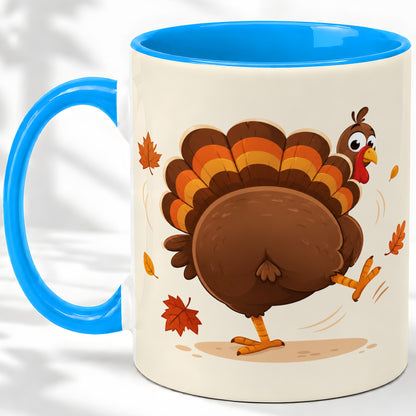 #pl[11oz|Blue] Funny Turkey Accent Mug, Ceramic Mug with Dancing Back View Artwork