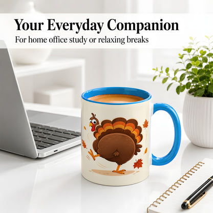 #pl[11oz|Blue] Funny Turkey Accent Mug, Ceramic Mug with Dancing Back View Artwork