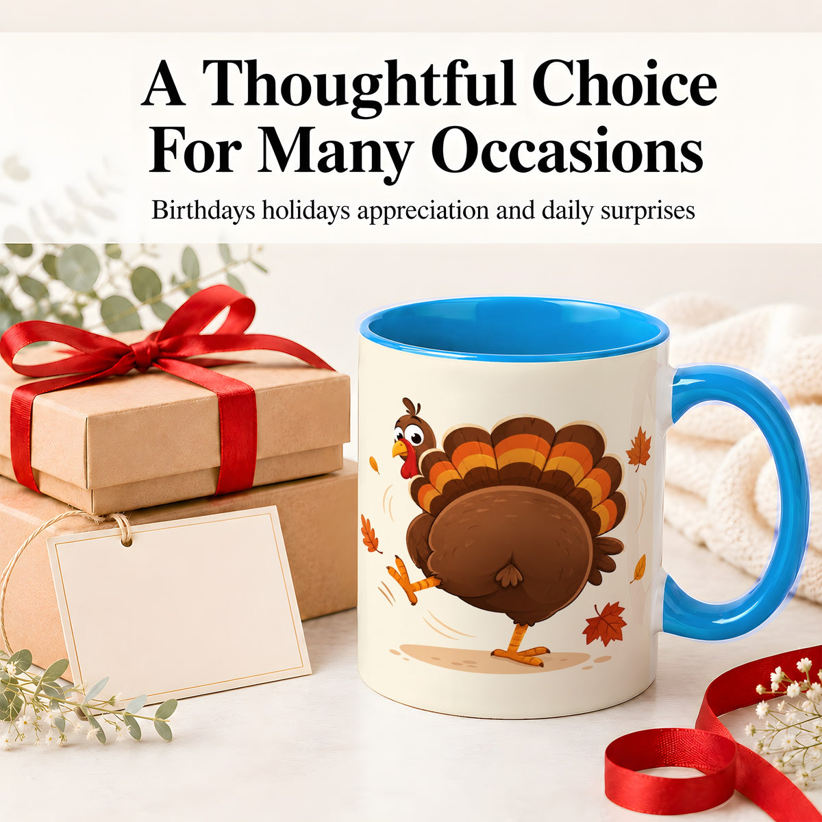 #pl[11oz|Blue] Funny Turkey Accent Mug, Ceramic Mug with Dancing Back View Artwork
