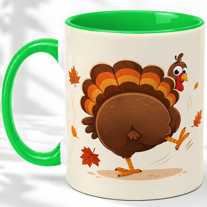 #pl[11oz|Green] Funny Turkey Accent Mug, Ceramic Mug with Dancing Back View Artwork