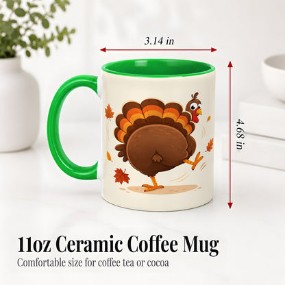 #pl[11oz|Green] Funny Turkey Accent Mug, Ceramic Mug with Dancing Back View Artwork