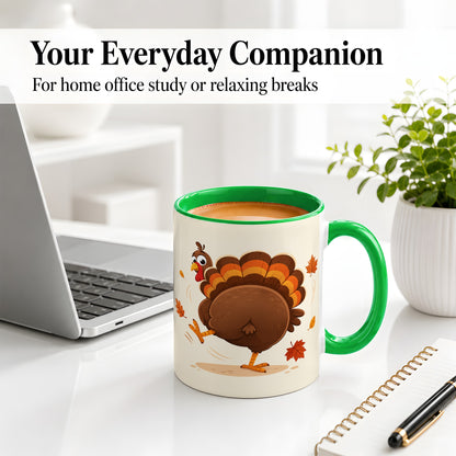 #pl[11oz|Green] Funny Turkey Accent Mug, Ceramic Mug with Dancing Back View Artwork