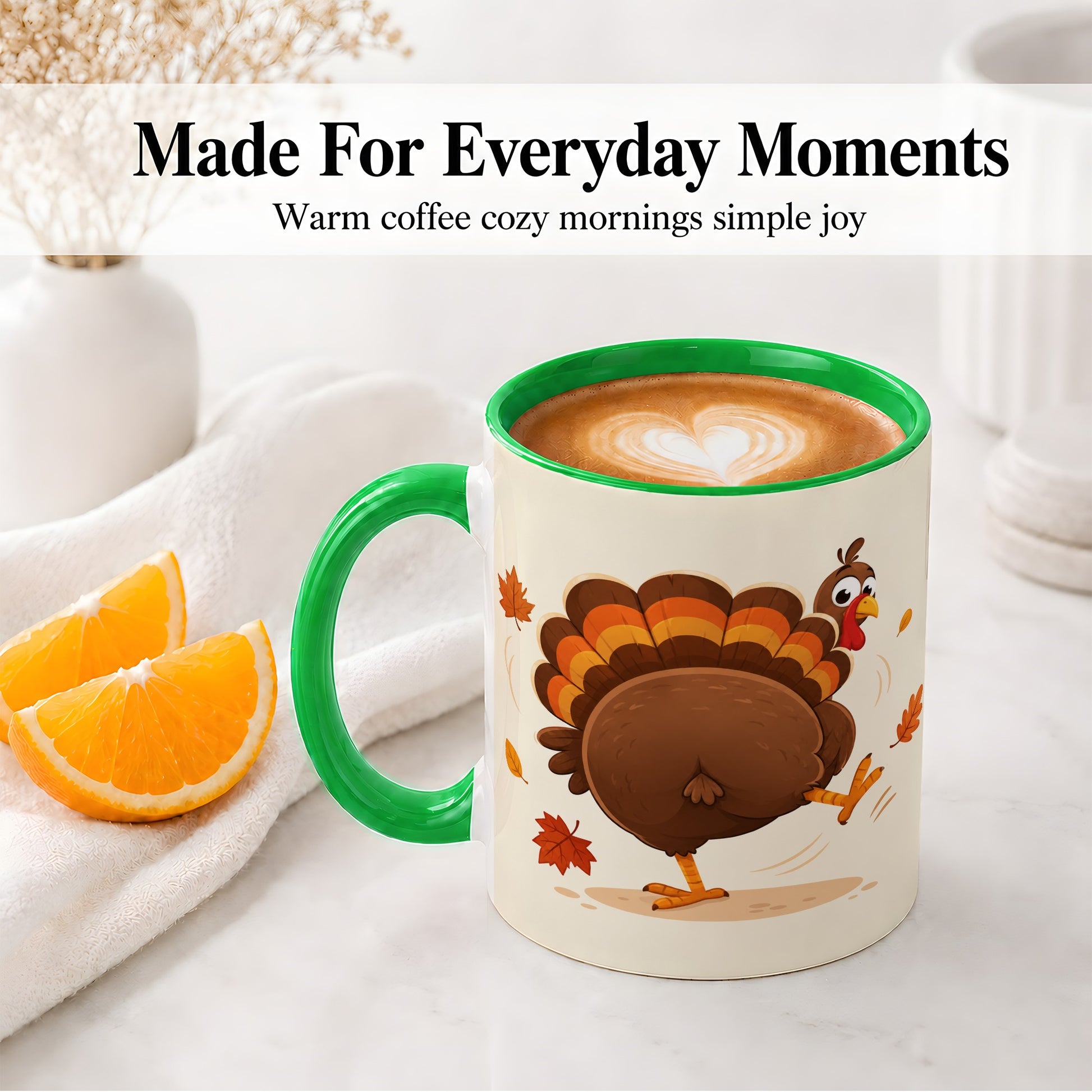 #pl[11oz|Green] Funny Turkey Accent Mug, Ceramic Mug with Dancing Back View Artwork