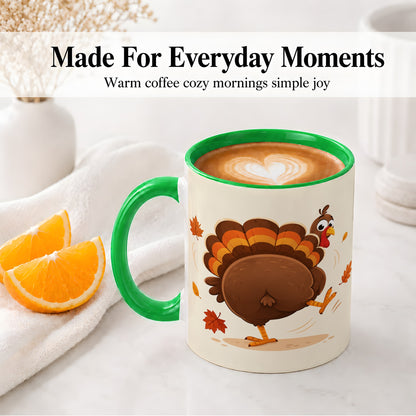 #pl[11oz|Green] Funny Turkey Accent Mug, Ceramic Mug with Dancing Back View Artwork