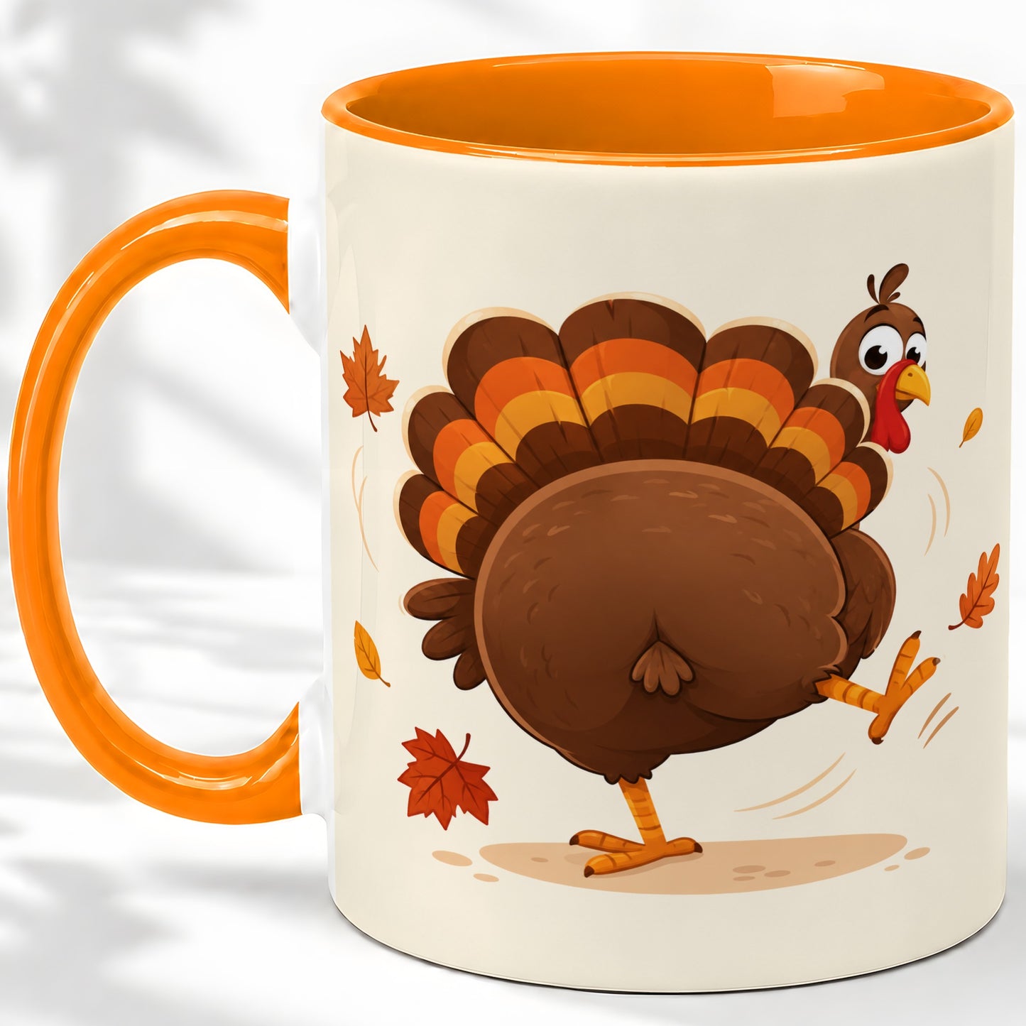 #pl[11oz|Orange] Funny Turkey Accent Mug, Ceramic Mug with Dancing Back View Artwork